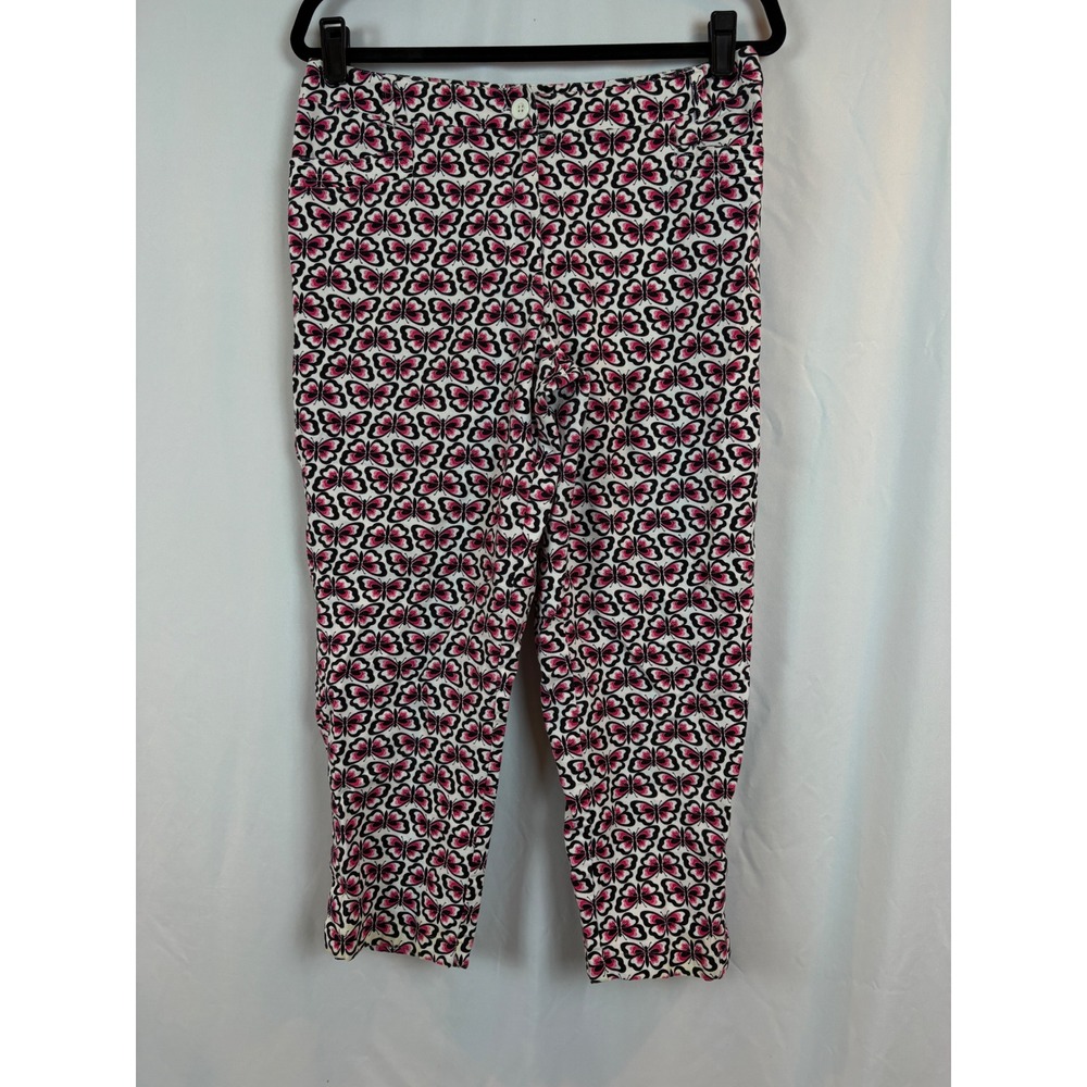 Talbots Pink Butterfly Print Stretch Cotton Cropped Pants Trousers Women's 12